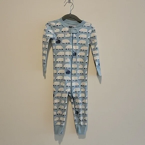 Hanna Andersson Organic Zip Pajamas in Blue Sheep Print 2T 85cm easter - Picture 3 of 8